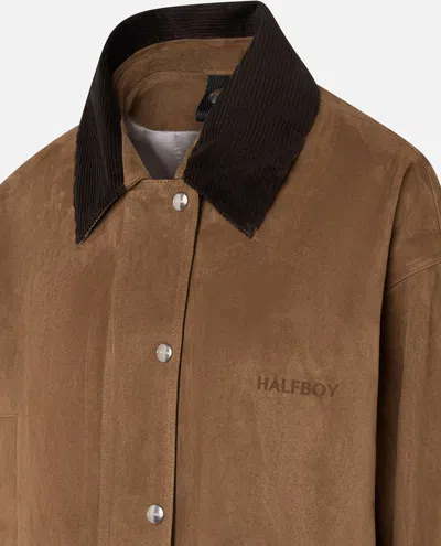 Halfboy Suede Corduroy-collar Jacket In Brown