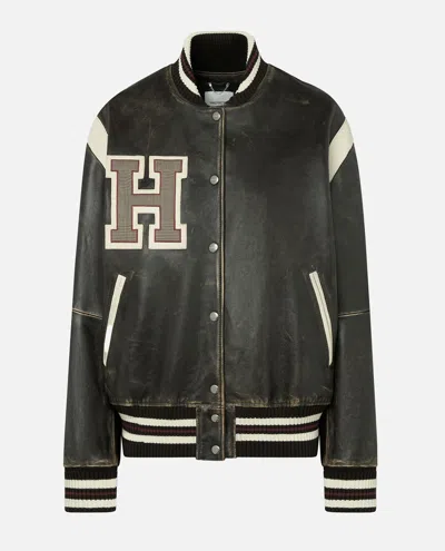 Halfboy Leather Bomber Jacket In Gray