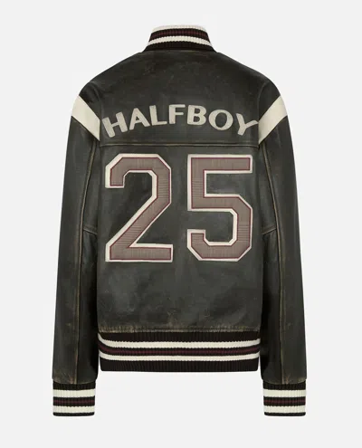 Halfboy Leather Bomber Jacket In Gray