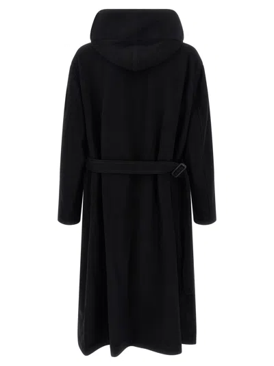 Yohji Yamamoto Belted Hooded Coat Featuring Button Detail In Black