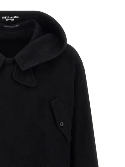 Yohji Yamamoto Belted Hooded Coat Featuring Button Detail In Black