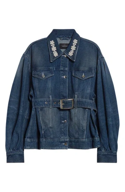 Simone Rocha Blue Turbo Embellished Sculpted Belt Detail Denim Jacket