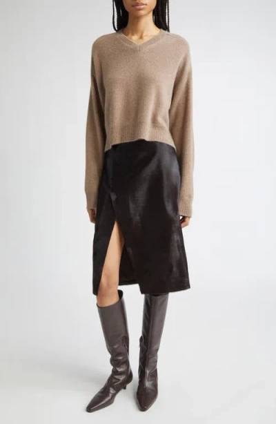 Loulou De Saison Anzor Lds V-neck Ribbed-detail Sweater In Brown