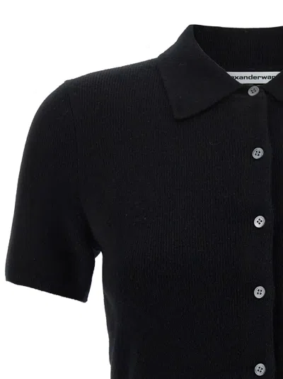 Alexander Wang T Cropped Wool Cardigan With Polo Collar In Black