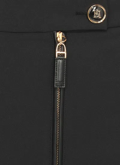 Elisabetta Franchi Straight-leg Cropped Crepe Pants With Gold Accents In Black