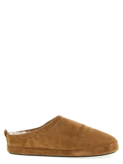 Balenciaga Camel Suede Alaska Ankle Slippers In Brown