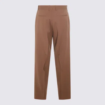 Fendi Men Beige Pants With Belt Loops And Ff Plaque On The Loop In Wool Woman In Brown