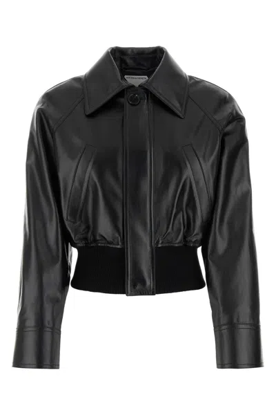 Bottega Veneta Short Lamb Leather Bomber Jacket In Black