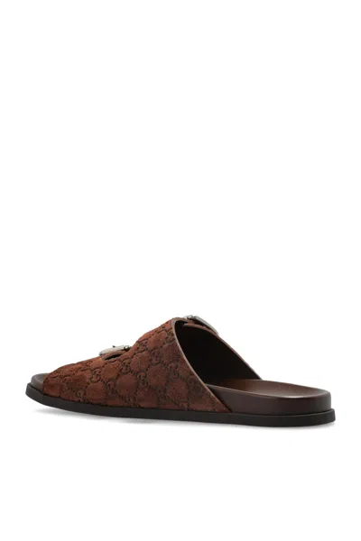 Gucci Suede Slide Sandals Open Toe In Brown