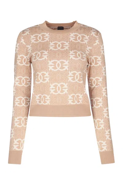 Pinko Jacquard Viscose Blend Crewneck Sweater In Neutral