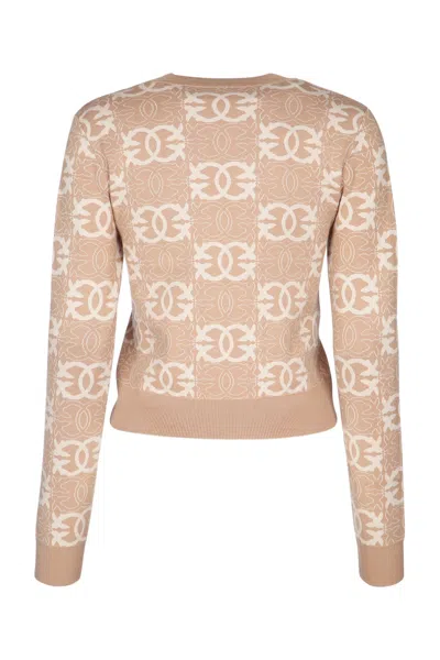 Pinko Jacquard Viscose Blend Crewneck Sweater In Neutral