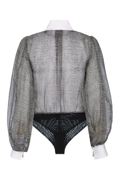 Elisabetta Franchi Silk Bodysuit With Delicate Reptile Scale Pattern In Black