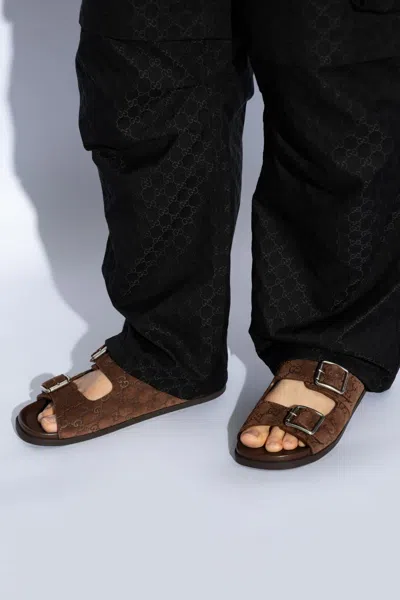 Gucci Suede Slide Sandals Open Toe In Brown
