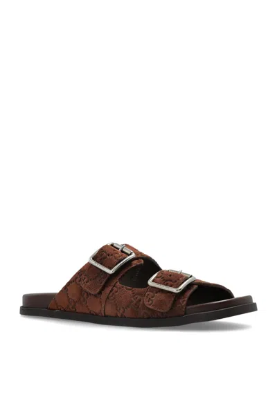 Gucci Suede Slide Sandals Open Toe In Brown