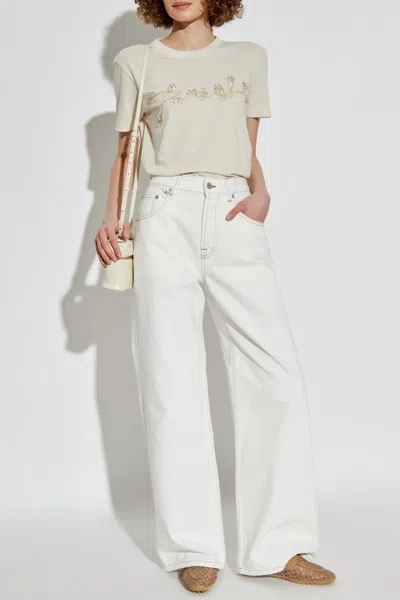 Fendi Beige Cotton And Linen T-shirt With Logo In Neutral