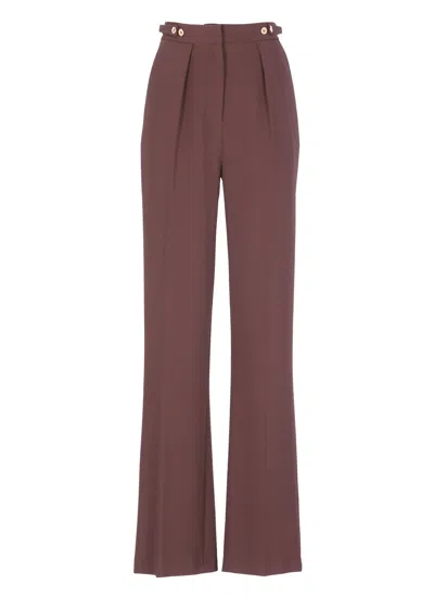 Elisabetta Franchi Bordeaux Pants With Jewel Button Embellishments And Pences In Tech Fabric Stretch Woman In Burgundy
