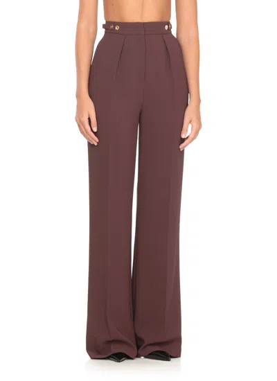 Elisabetta Franchi Bordeaux Pants With Jewel Button Embellishments And Pences In Tech Fabric Stretch Woman In Burgundy