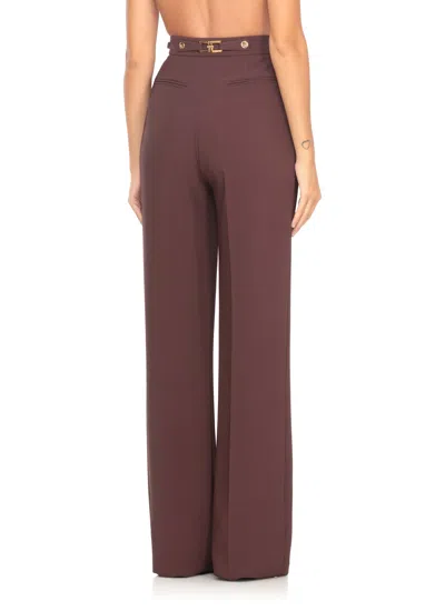 Elisabetta Franchi Bordeaux Pants With Jewel Button Embellishments And Pences In Tech Fabric Stretch Woman In Burgundy