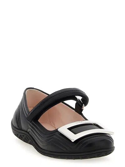 Roger Vivier Low Mary Jane Ballerinas In Leather In Black