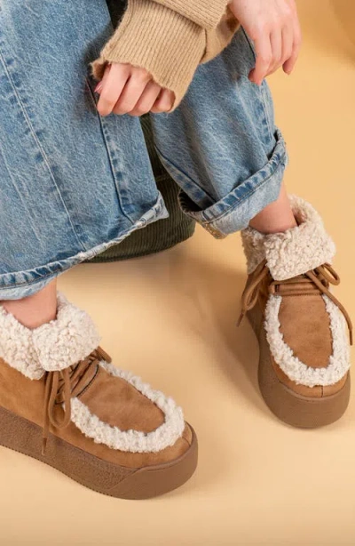 Bc Footwear Warm & Fuzzy Faux Shearling Platform Bootie In Brown