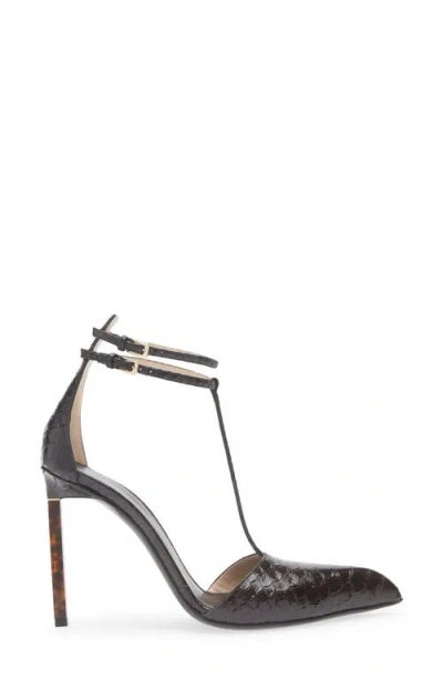 Tom Ford Python Stamped Leather Double Ankle Strap Pumps In Black
