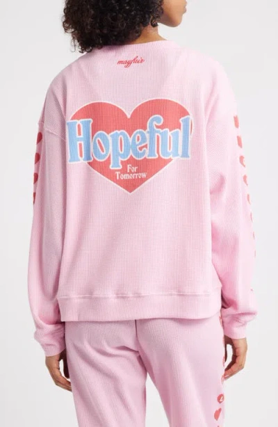 The Mayfair Group Grateful For Today Waffle Knit Fleece Graphic Sweatshirt In Pink