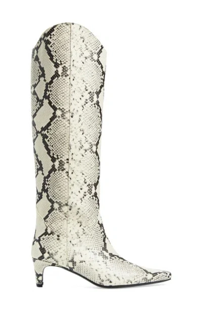 Staud Western Wally Snake-embossed Leather Knee-high Boots In White