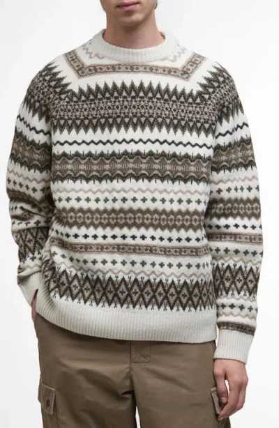 Barbour Mens Whisper White Hase Crewneck Stretch-wool Blend Jumper In Multi