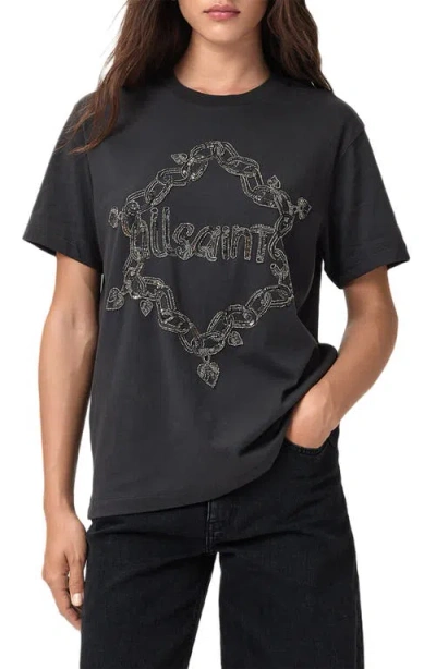 Allsaints Drip Embellished Boyfriend T-shirt In Black