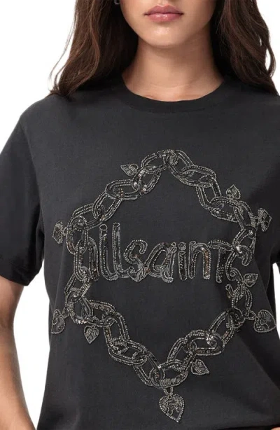 Allsaints Drip Embellished Boyfriend T-shirt In Black