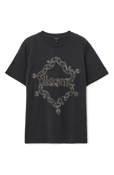 Allsaints Drip Embellished Boyfriend T-shirt In Black