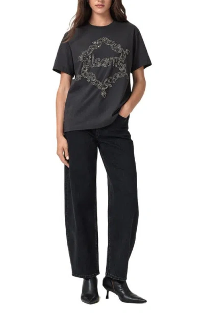 Allsaints Drip Embellished Boyfriend T-shirt In Black