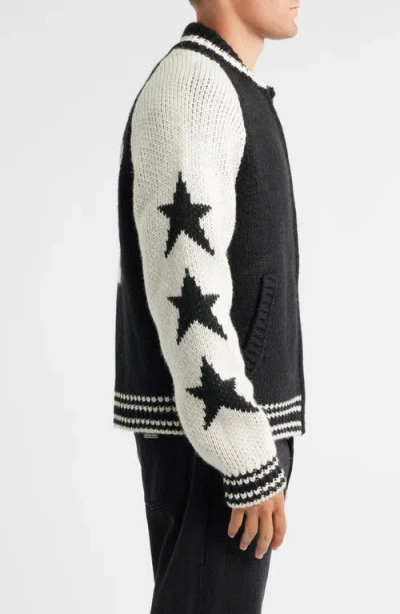 Obey Star-detail Zip-up Cardigan In Black