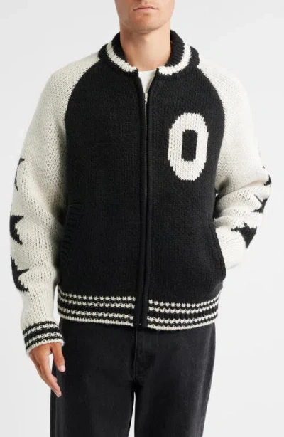 Obey Star-detail Zip-up Cardigan In Black