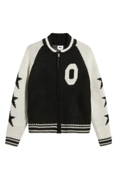 Obey Star-detail Zip-up Cardigan In Black