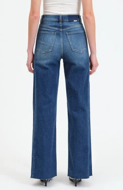 Daze Far Out High Waist Raw Hem Wide Leg Jeans In Blue
