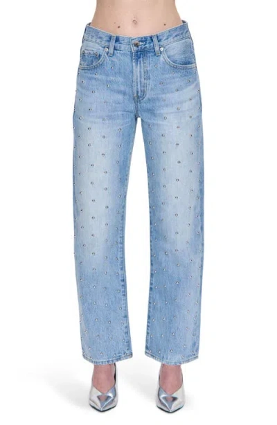 Pistola Lexi Mid Rise Bowed Straight Jeans In Aries In Blue