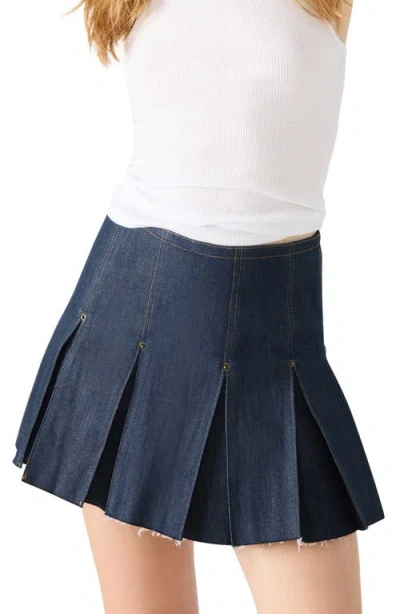 Steve Madden Joan Pleated Denim Miniskirt In Blue