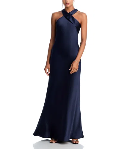 Aqua Sleeveless Satin Gown - Exclusive In Blue