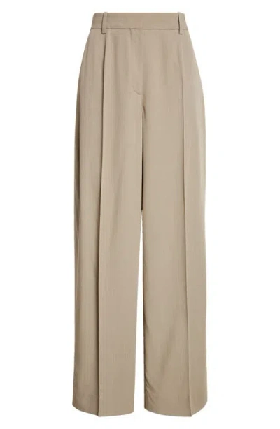 Totême Toteme Fluid Wide Leg Wool Blend Trousers In Brown