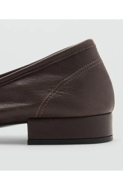 Mango Leather Ballet Flats With Bow Chocolate In Brown