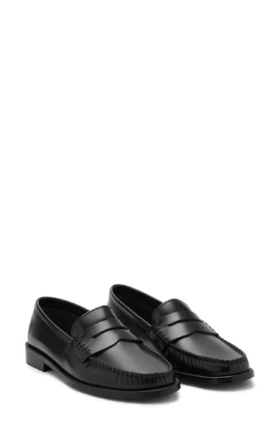 Mango Gathered Leather Moccasin Black In Black