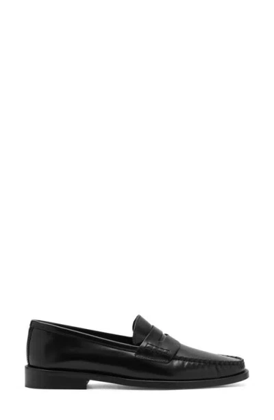 Mango Gathered Leather Moccasin Black In Black