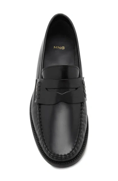 Mango Gathered Leather Moccasin Black In Black