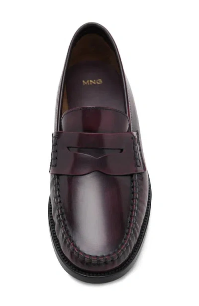 Mango Gathered Leather Moccasin In Burgundy