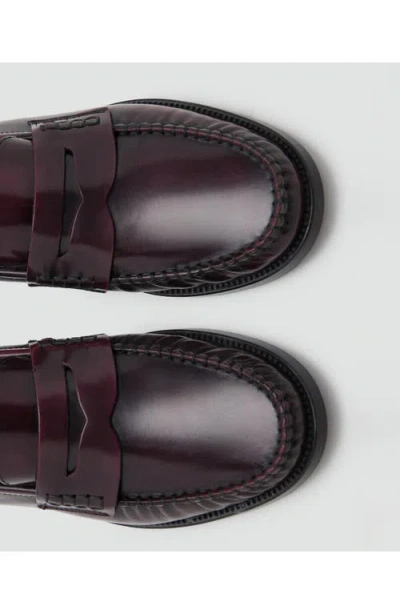 Mango Gathered Leather Moccasin In Burgundy