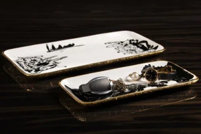 Lunares Bianco Nero Rectangular Trays In White