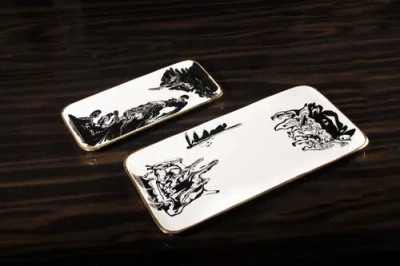 Lunares Bianco Nero Rectangular Trays In White