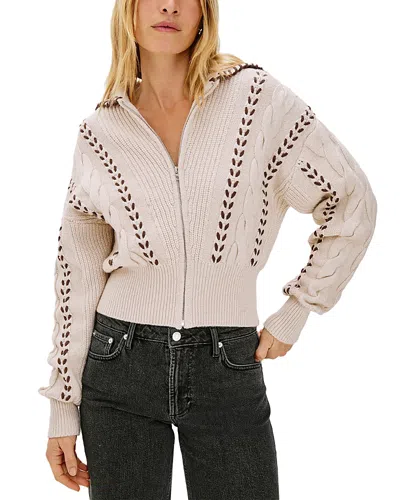 Rails Lune Whipstitch Detail Cotton Blend Bomber Sweater In Neutral