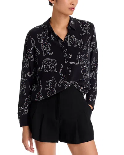 Rails Kate Jaguar Print Silk Button-up Shirt In Black